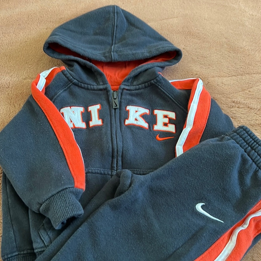 12M Gray and Orange Nike Sweat Suit